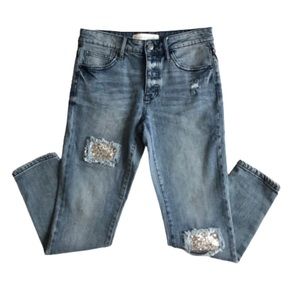 Treasure & Bond Girlfriend Button Fly Sequins Jeans 14 NEW